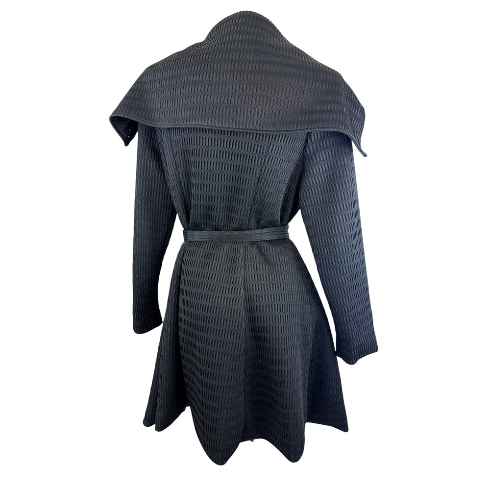 Samuel Dong Avant Garde Black Textured Zip Front Belted Trench Coat Large - Picture 5 of 10